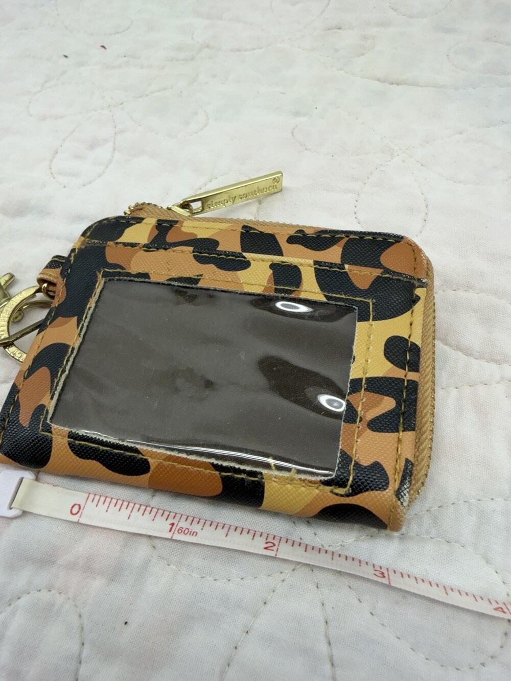 Simply Southern Leopard Print Zip Coin Purse ID Wallet Keychain Card Holder Gold